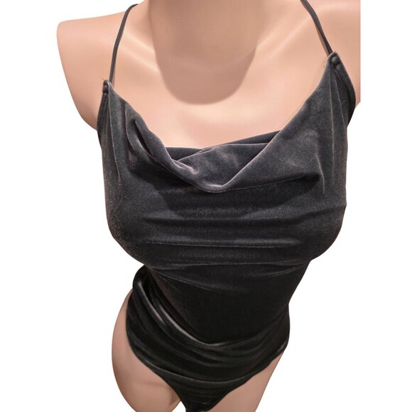 Abercrombie & Fitch Womens Green S Velvet Bodysuit Spaghetti Straps Cowl Neck - Picture 2 of 6